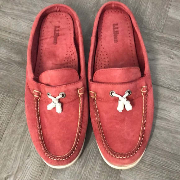 L.L. Bean Shoes - L.L. Bean red suede flat loafers mules
